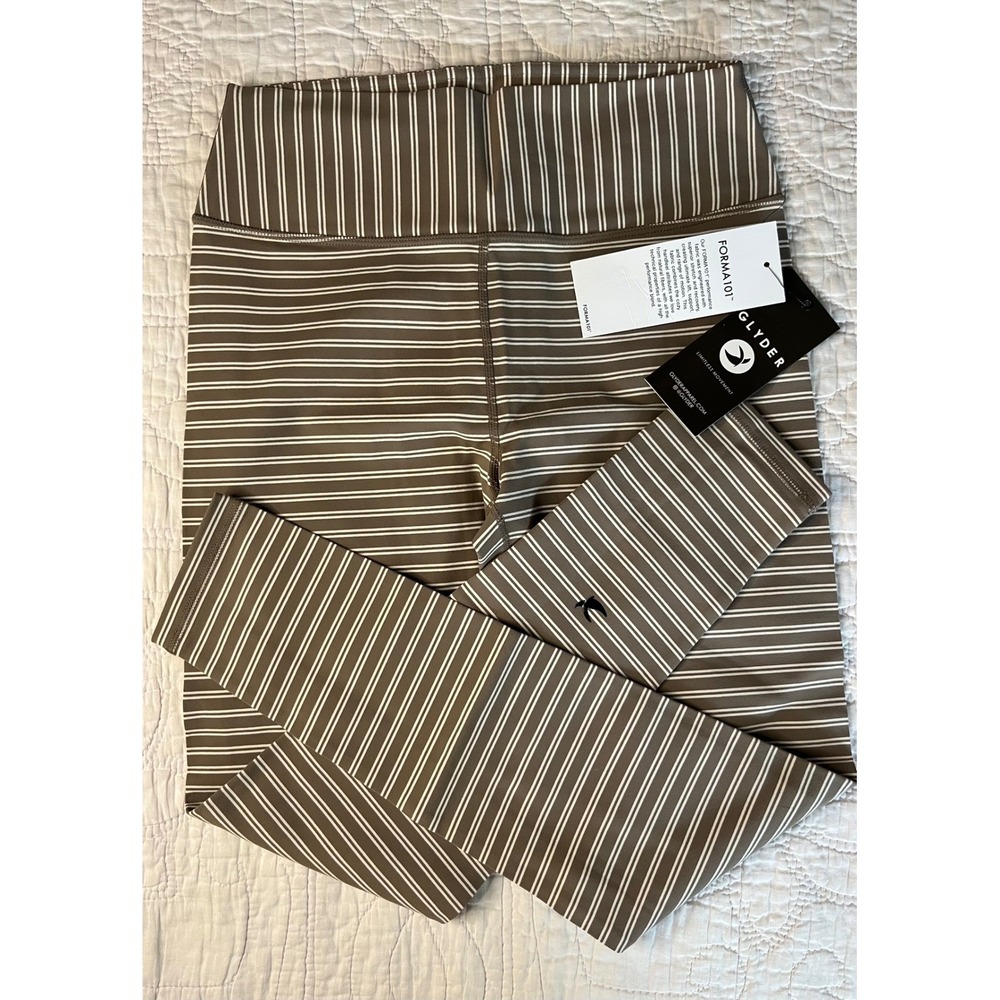 Glyder Sultry Legging Mocha Oatmilk Stripe FORMA101 High Waist Brown White L NEW